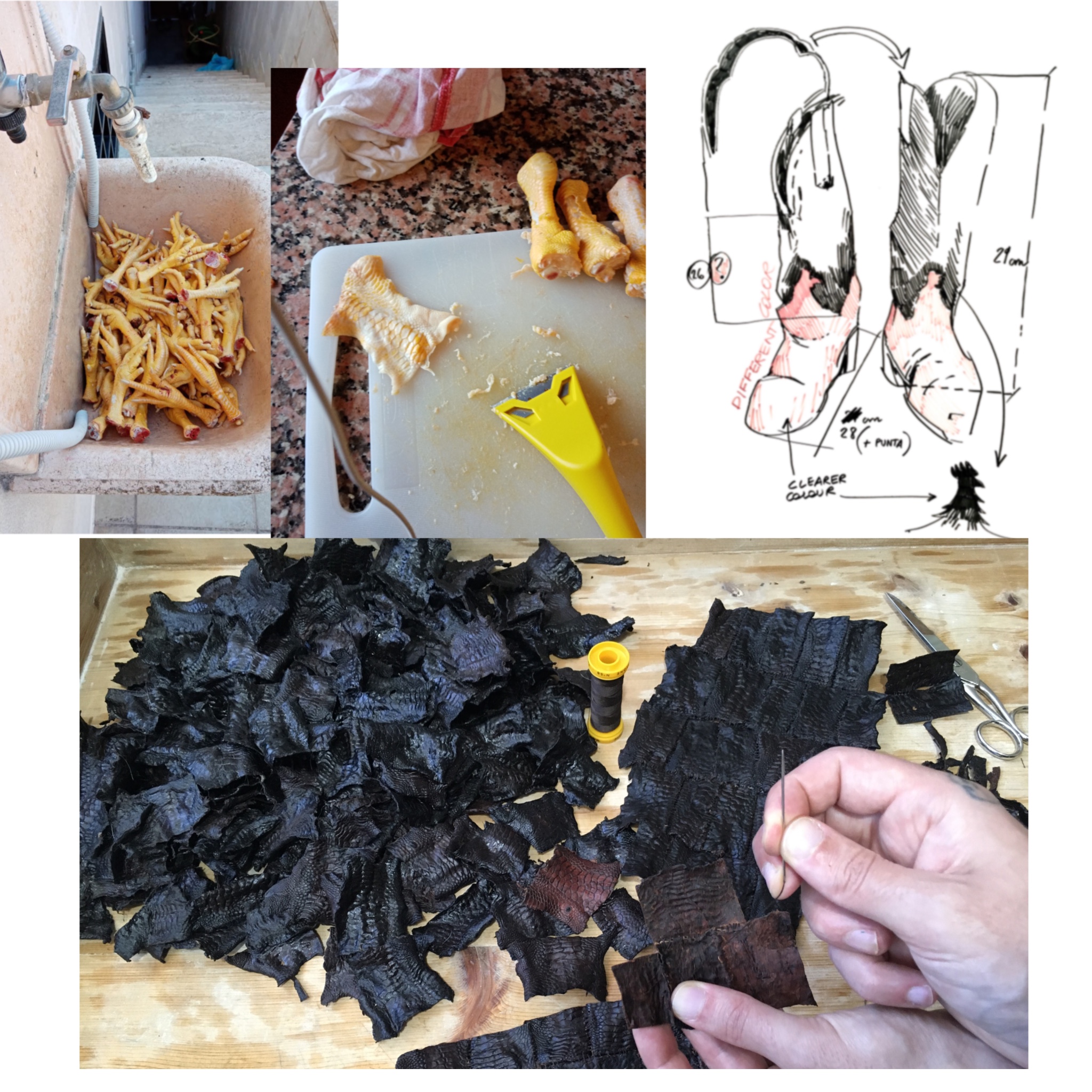 Chicken feet Leather to create cow-boy boots