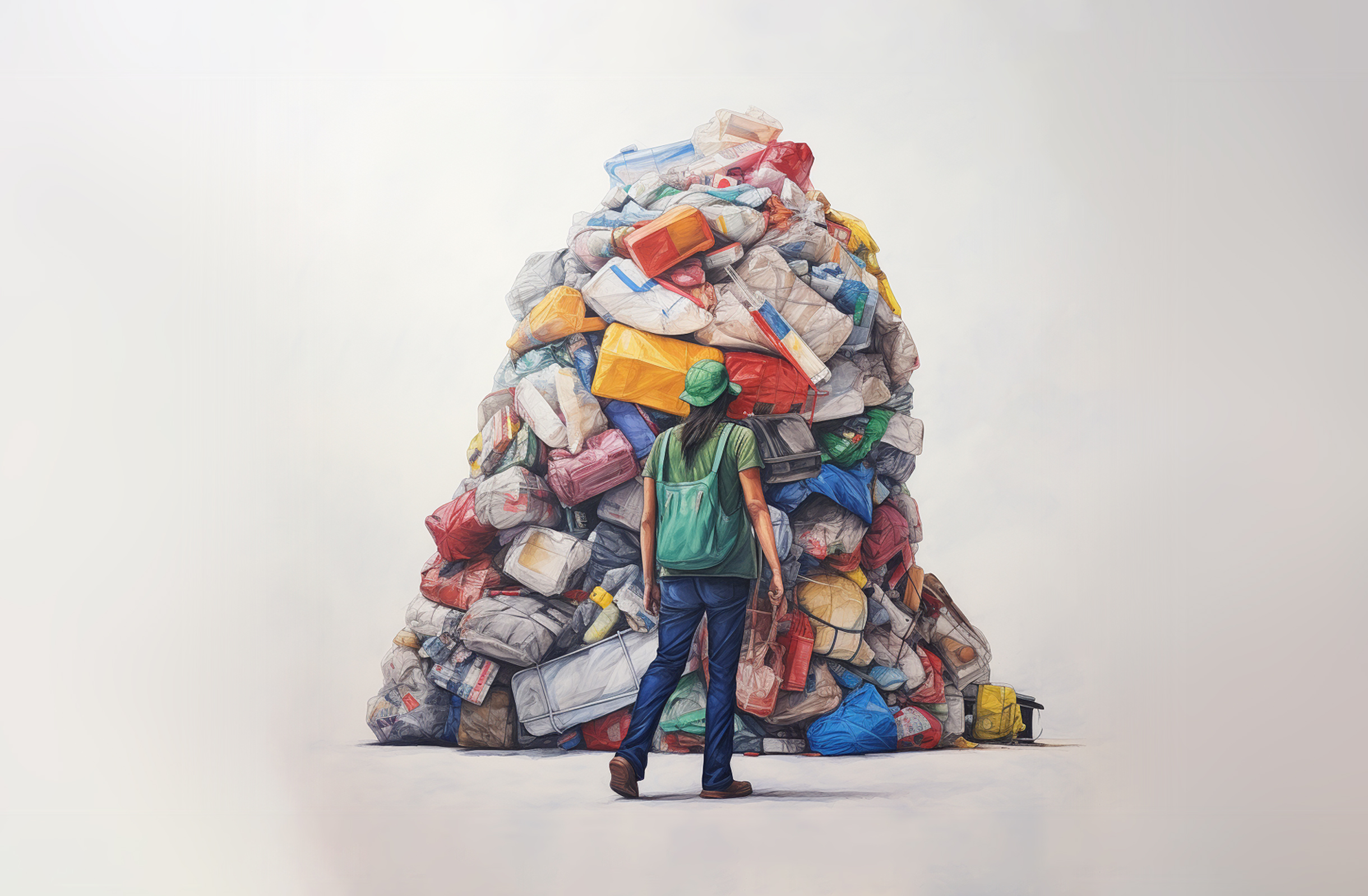 a caricature of a person's plastic waste