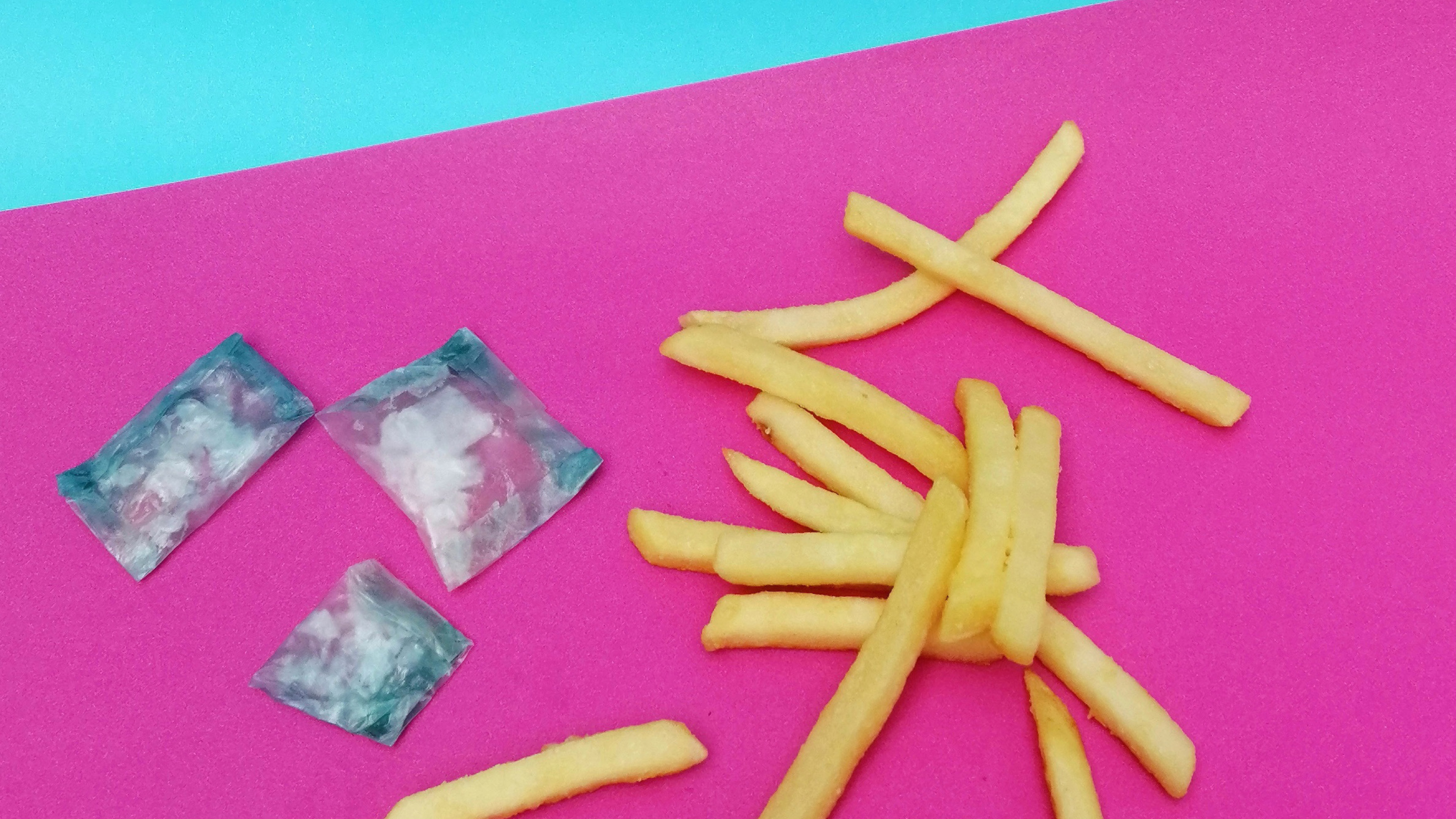 Edible salt packet with fries
