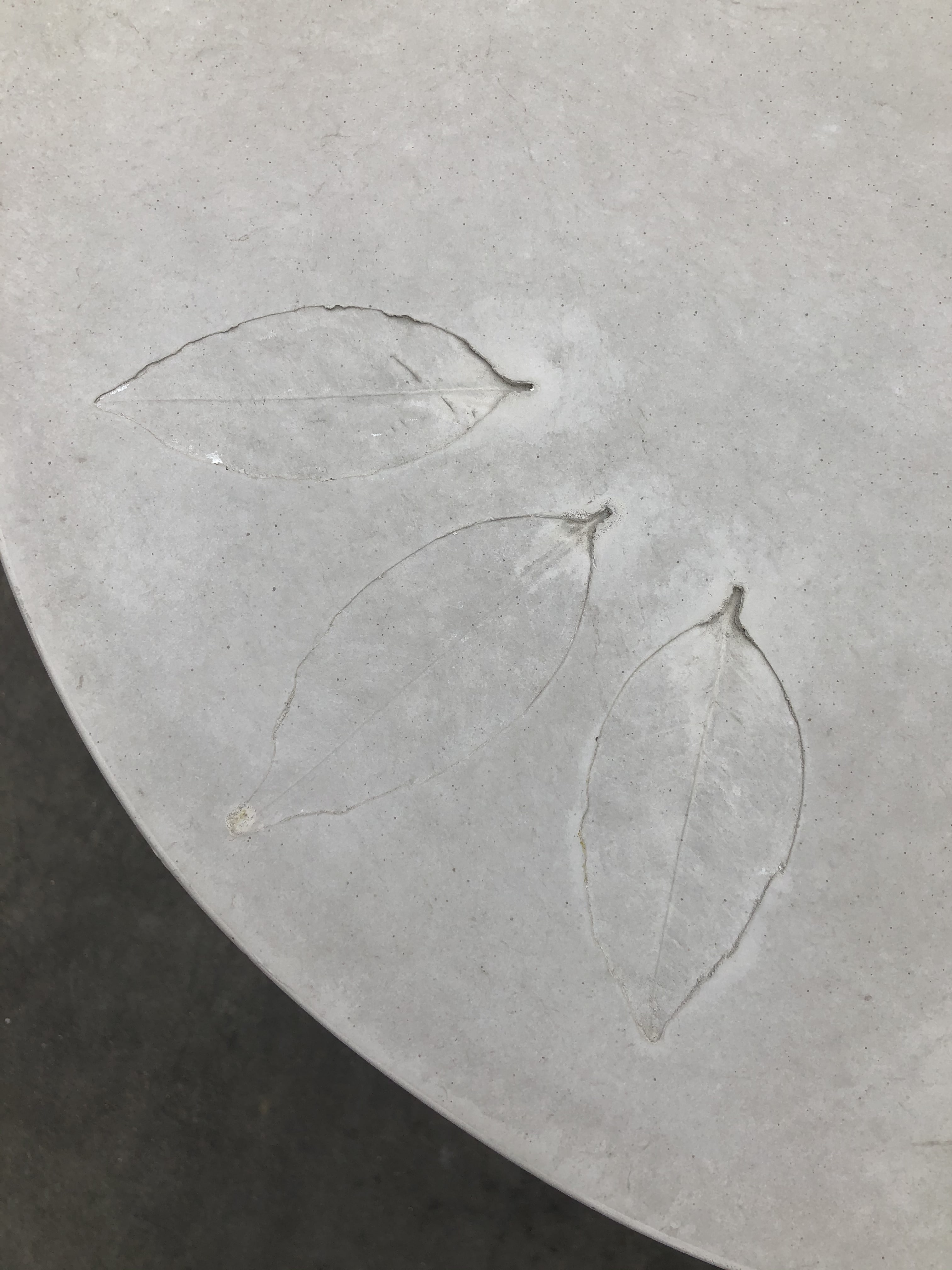 Detail of the table top, with print of leaves