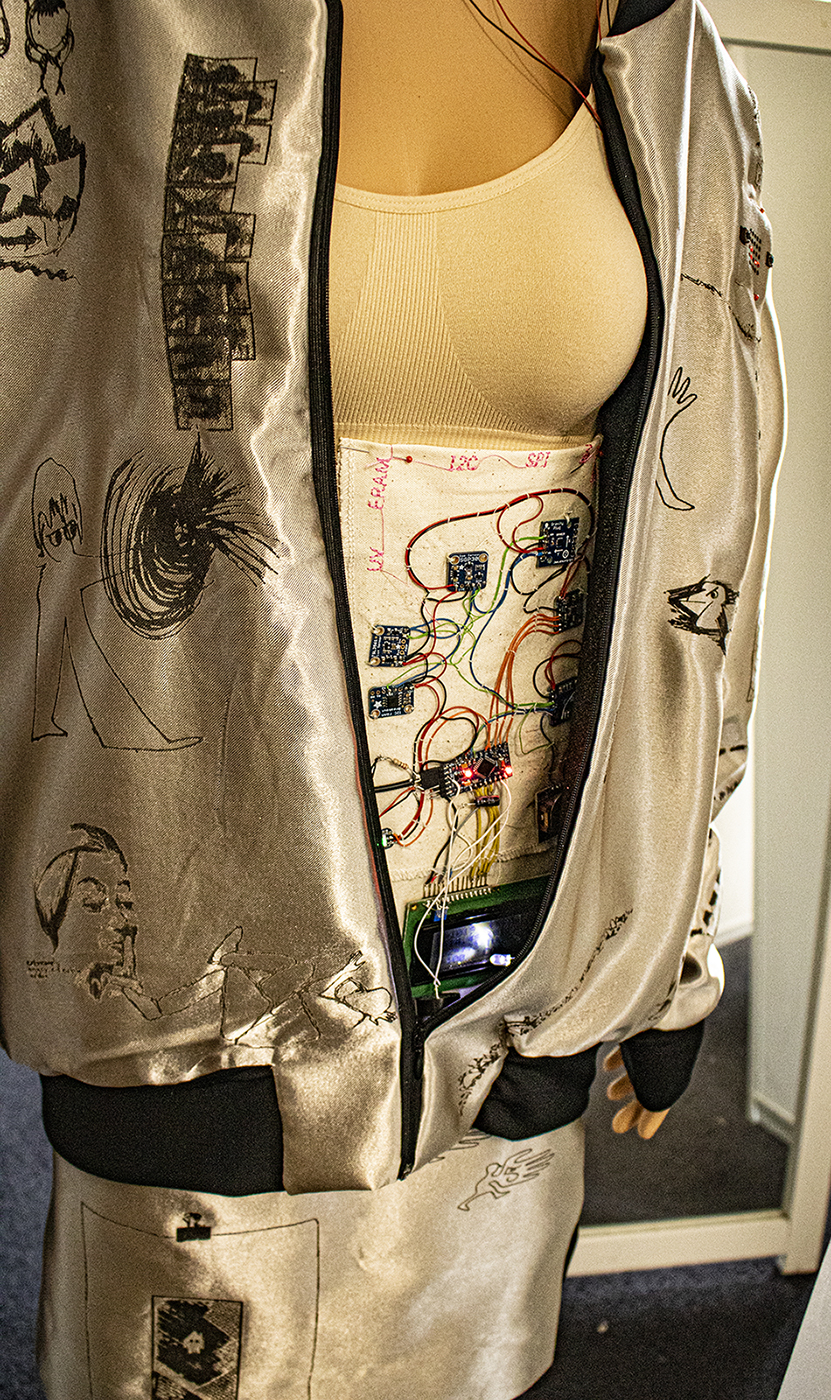 E-textile swatch on the body