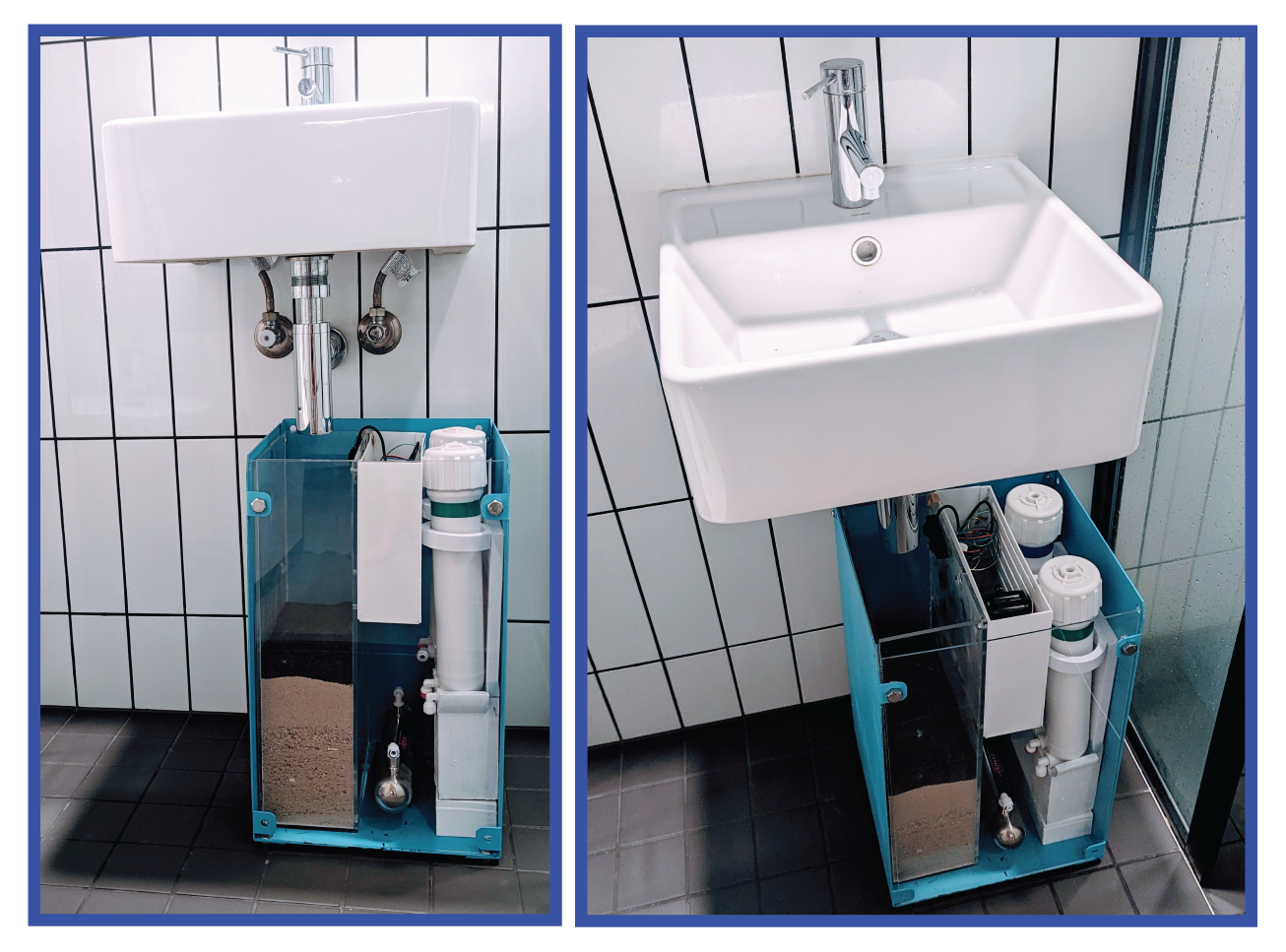Our first prototype retrofitted below a sink.