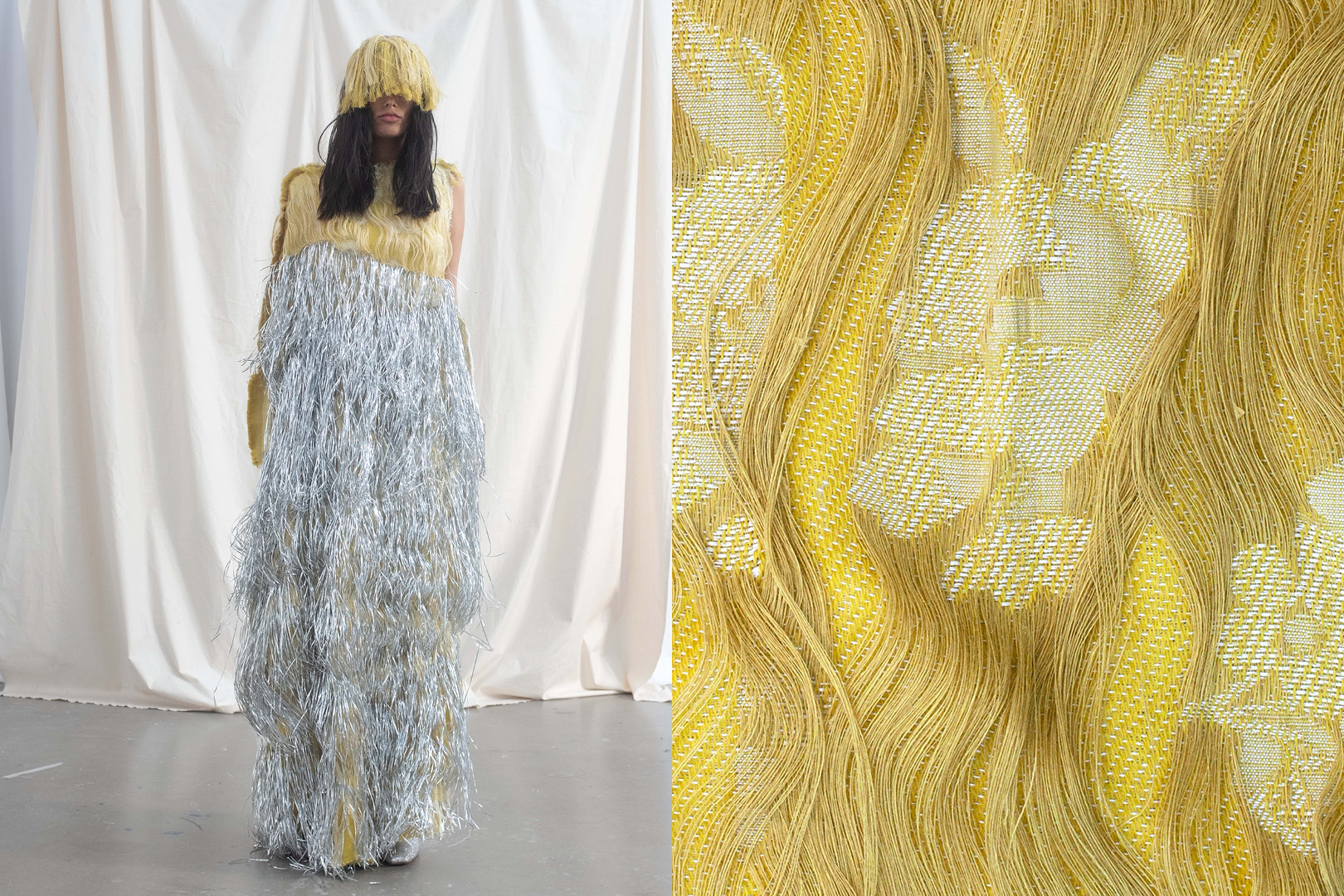 Whole-garment woven party dress in linen and wool