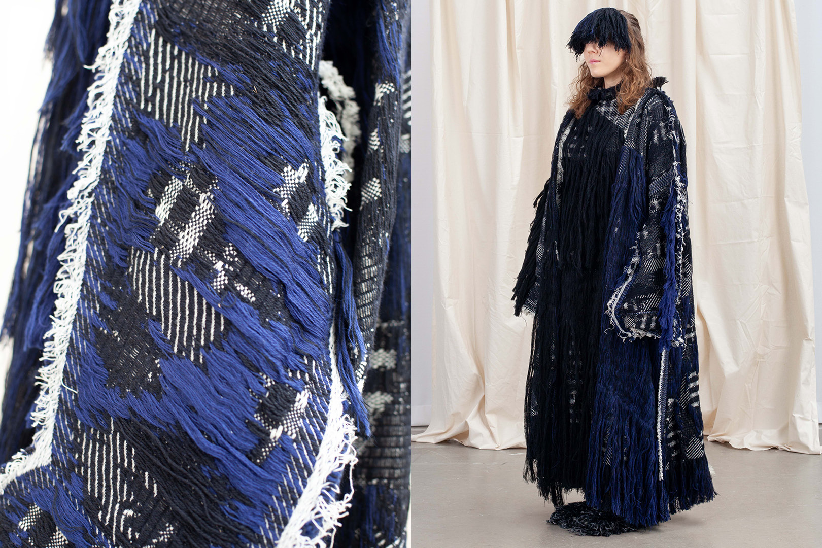 Whole-garment woven patched coat in deadstock wool