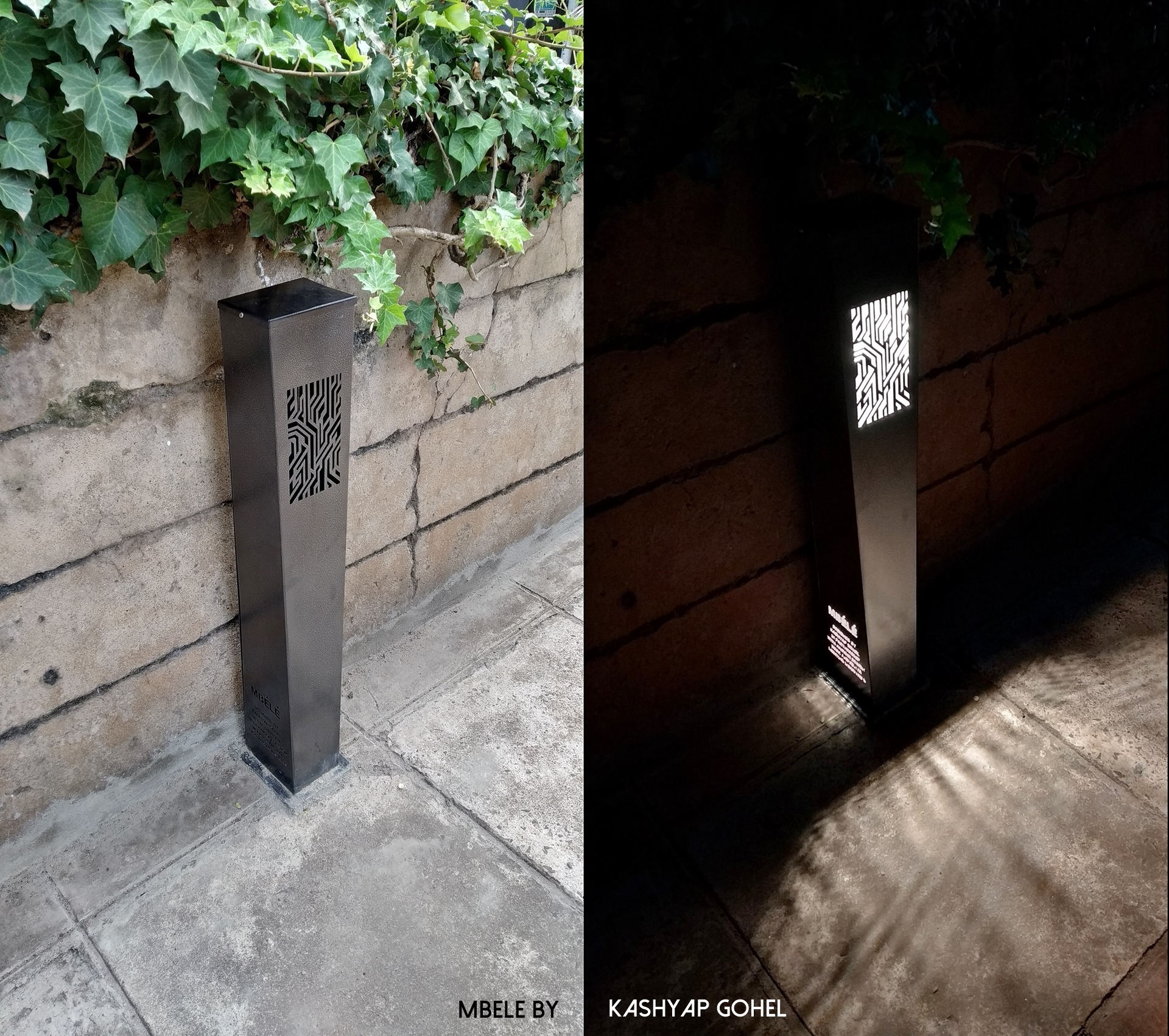 Mbele Kenyan Bollard Light both at day and night.