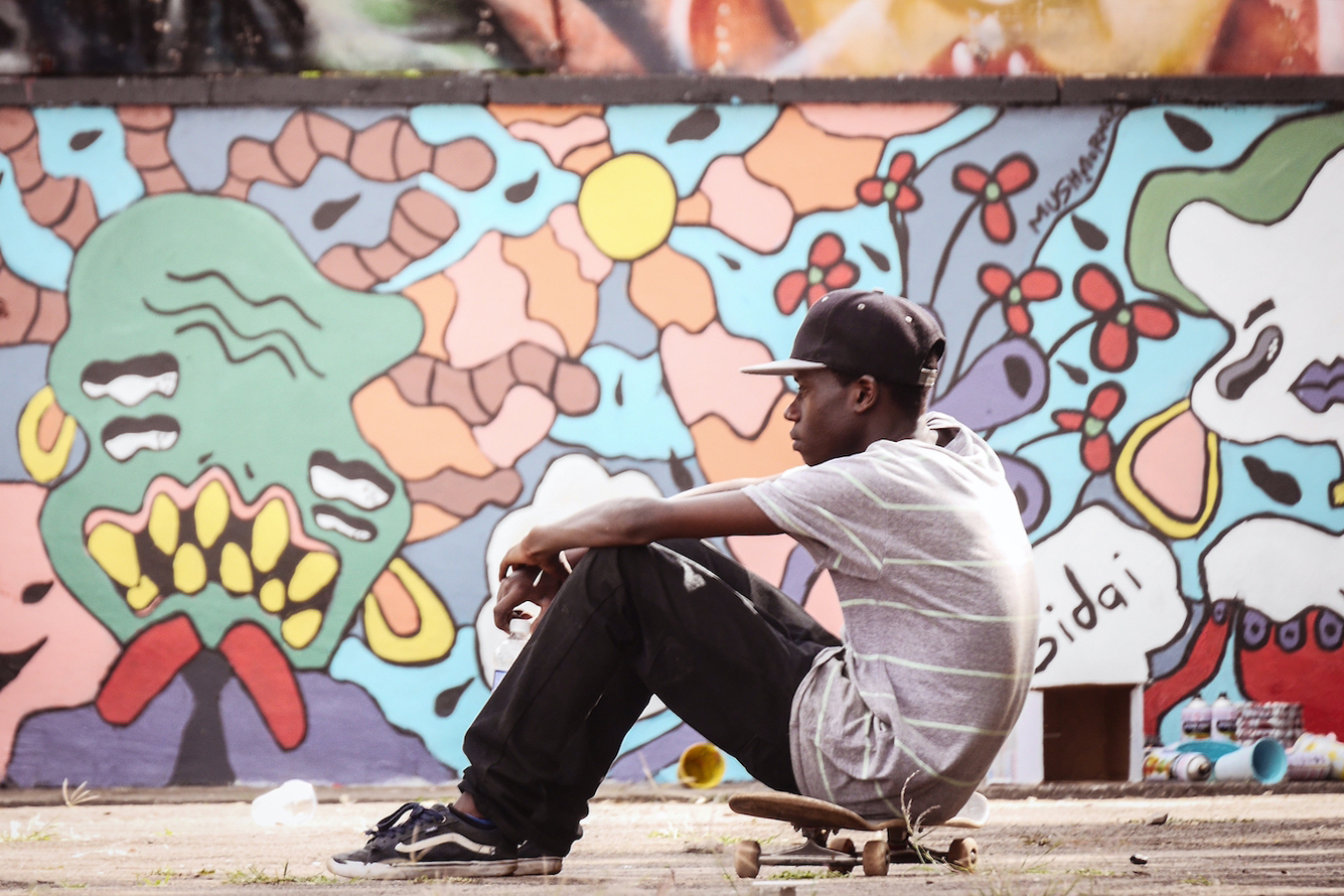 Skater &amp; mural by Mush Muragz at design workshops