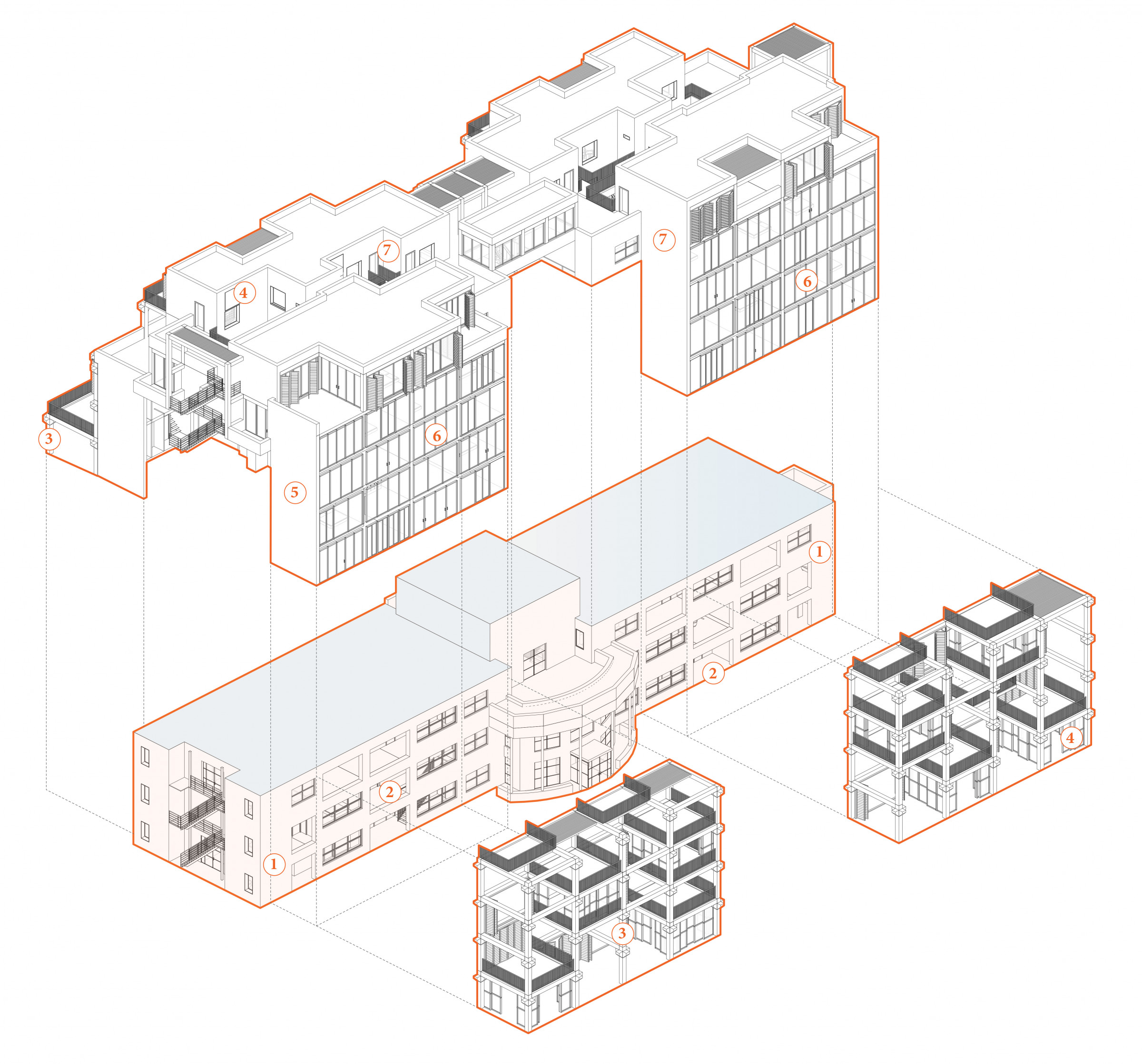 Exploded view of the existing building