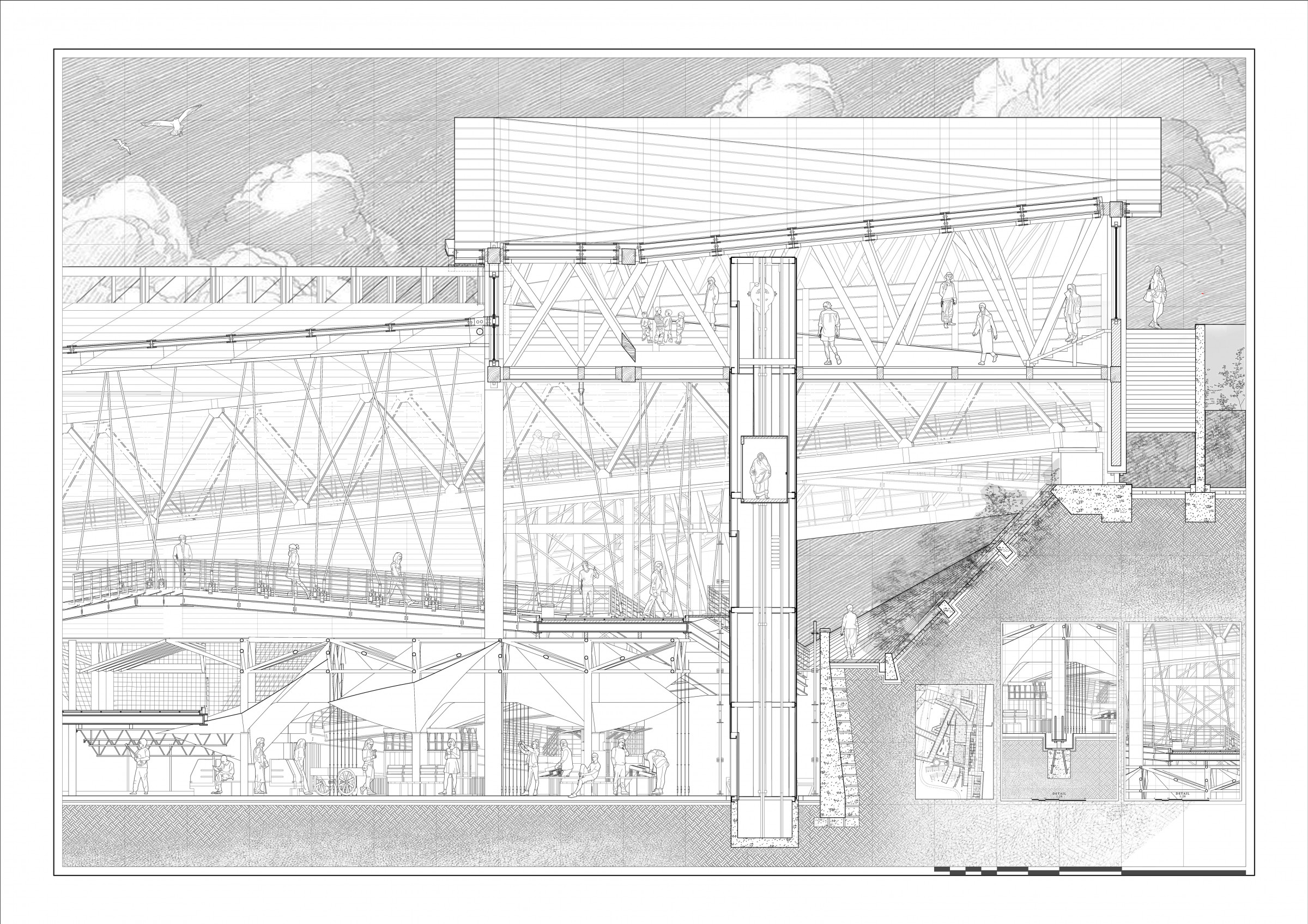new market area, elevation and section