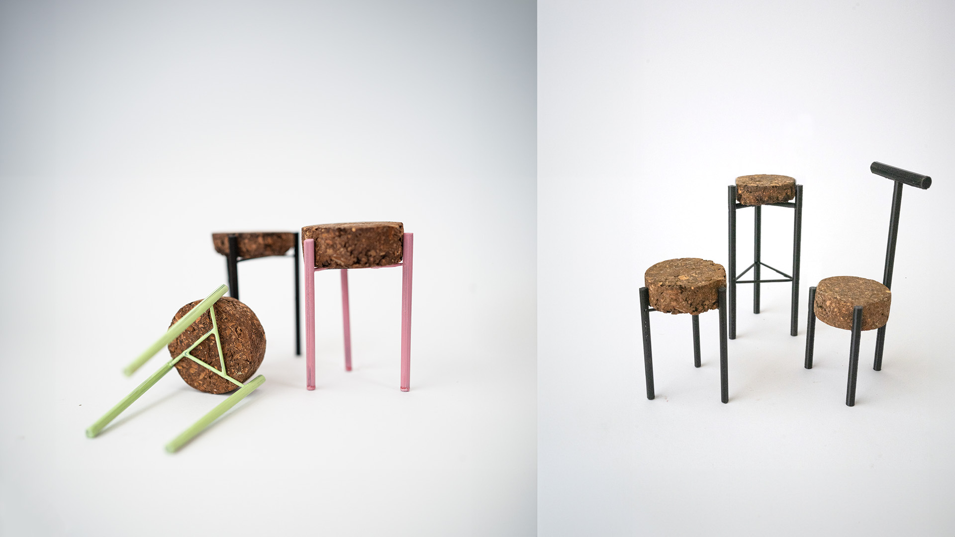 stools - metal meets tree bark