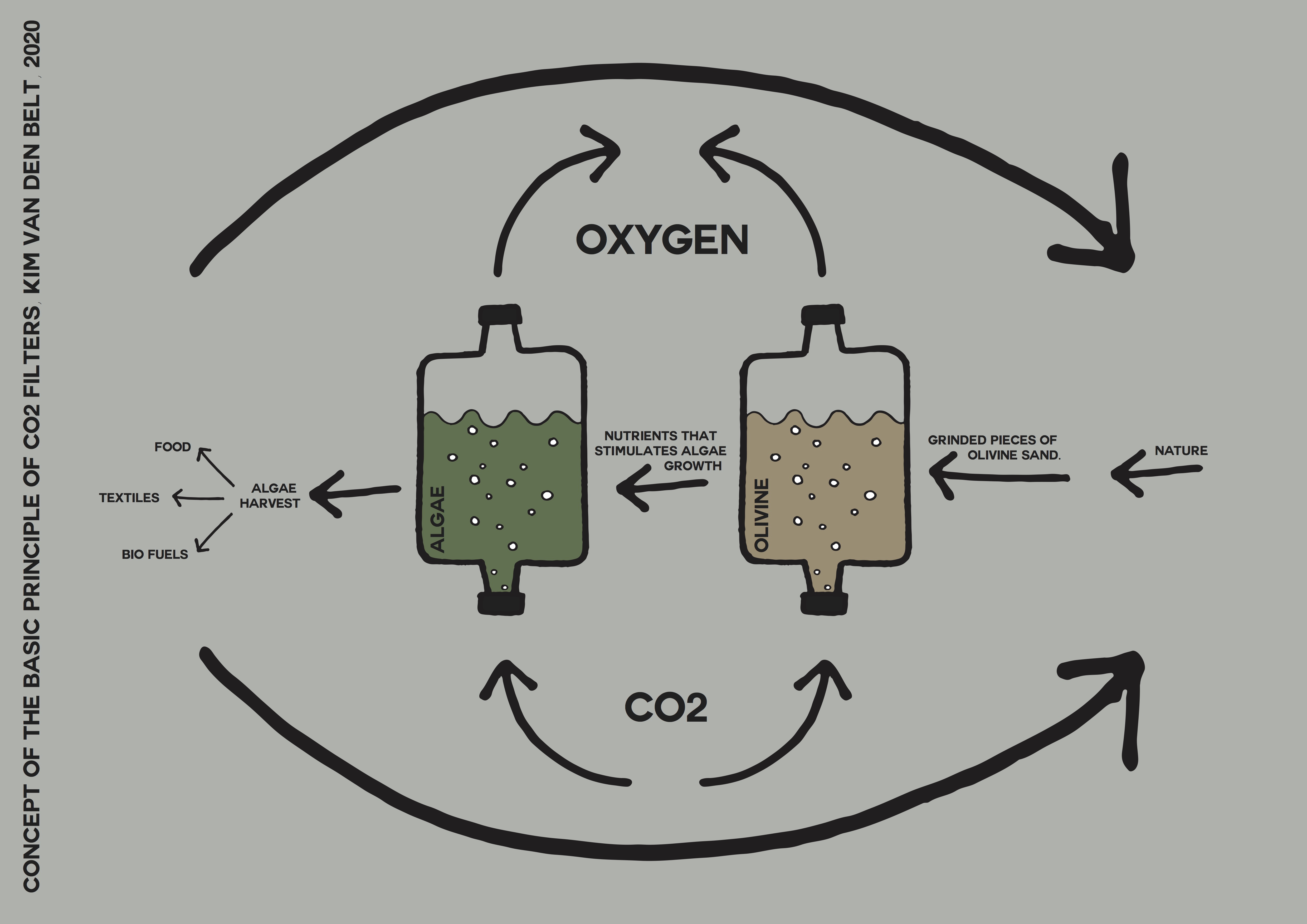 Research concept, two symbiotic CO2 filters