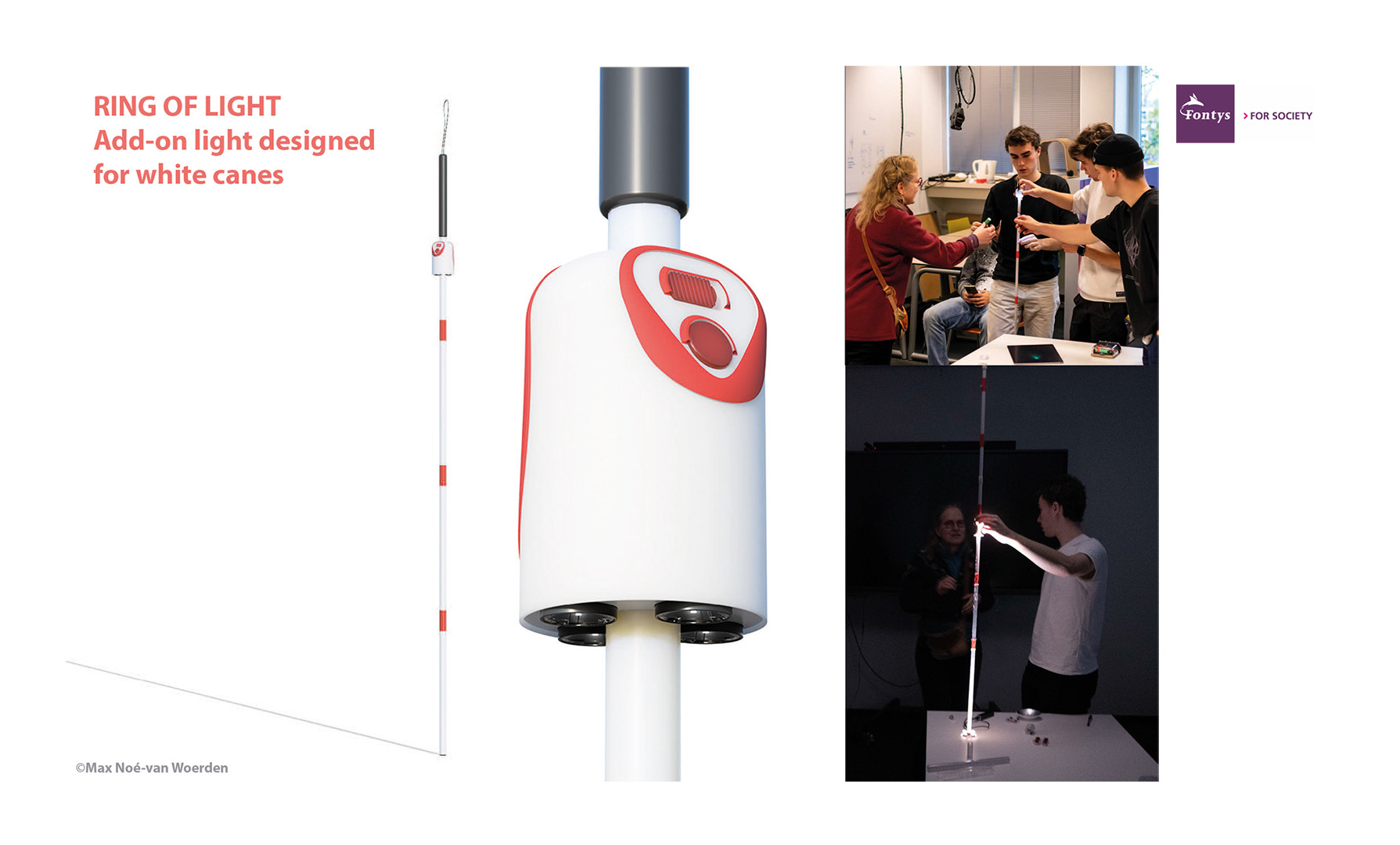 Attachable light for white canes