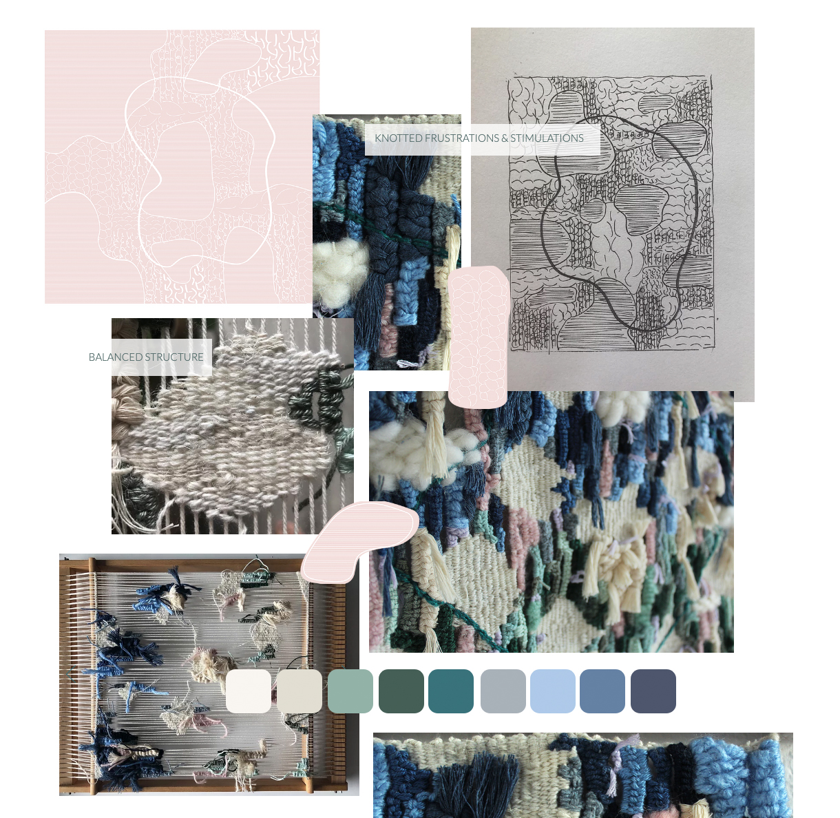 Sketches, colours, stitches and explanation.