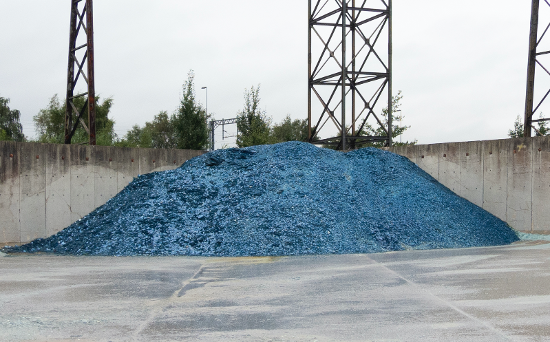 A mountain of glass waste, Pilkington factory, UK