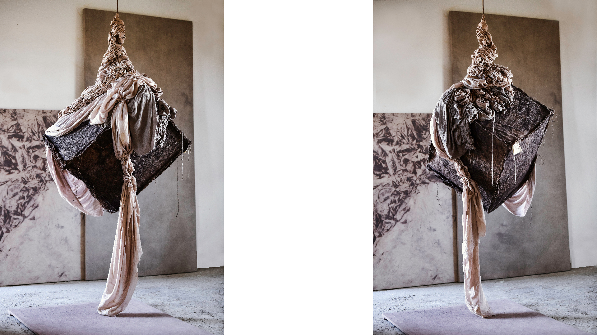 textile sculpture (textiles dyed with silt)