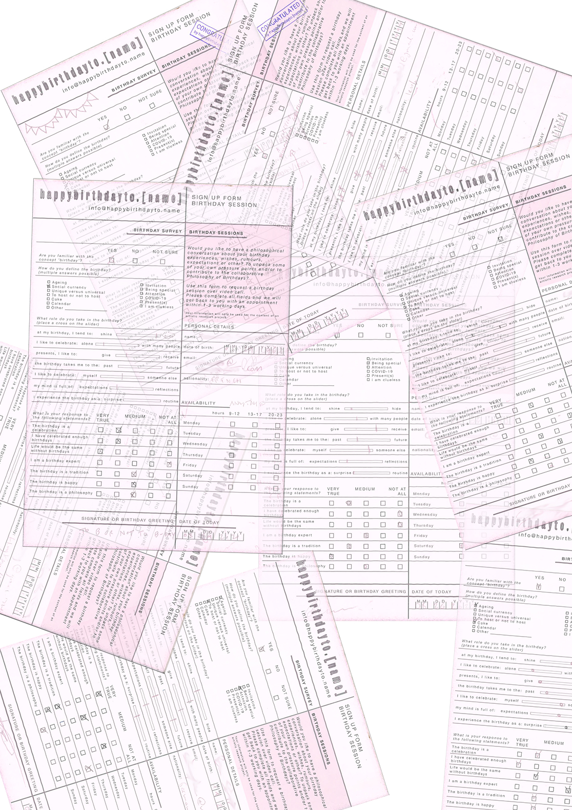 a collage of birthday sign up forms