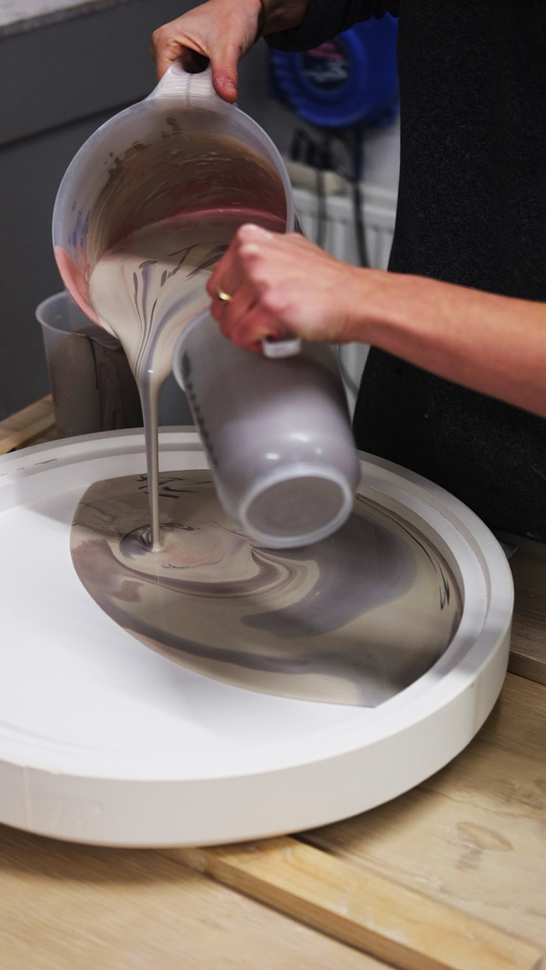 Pigmented recycled porcelain clay cast in a mold.
