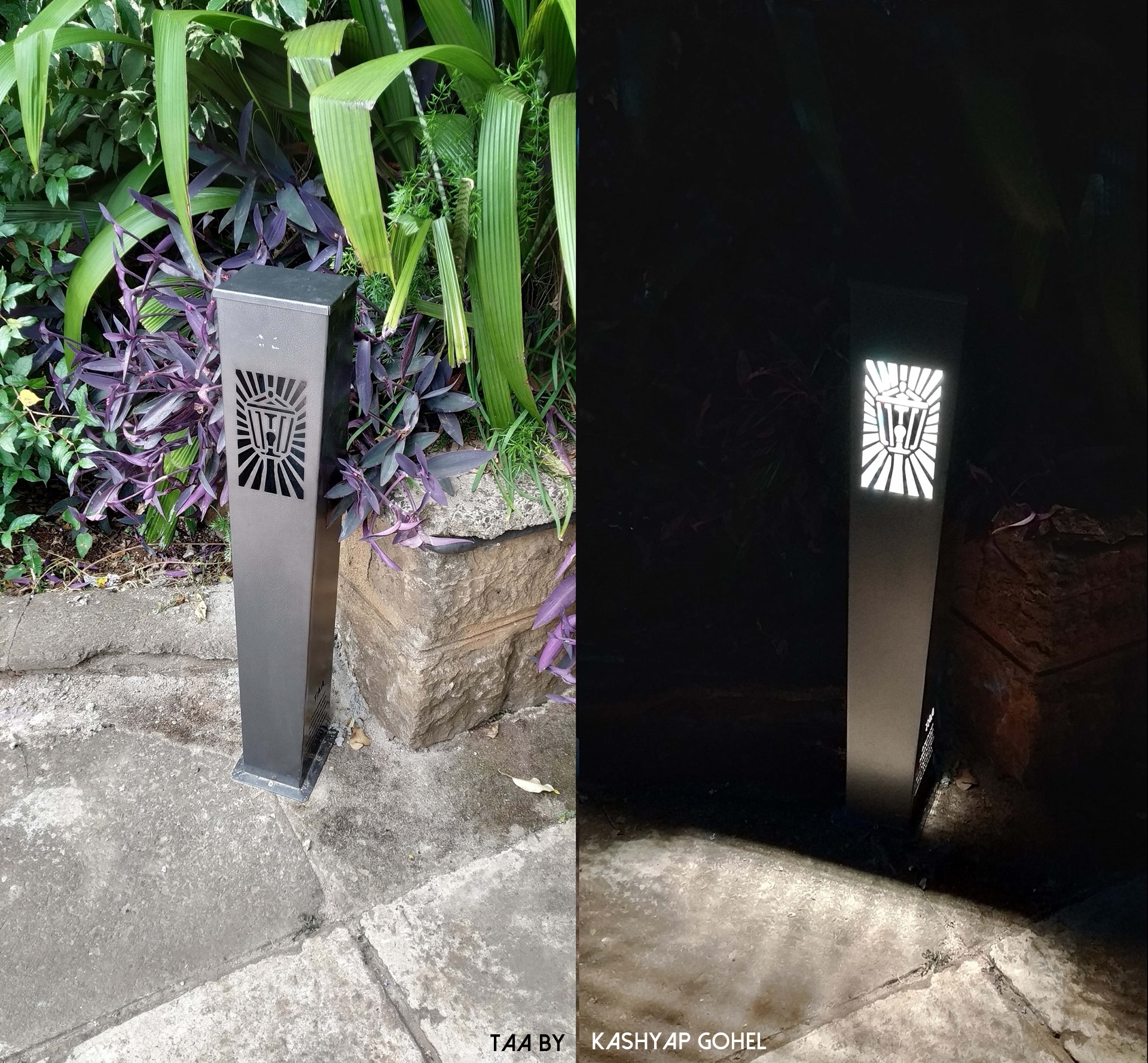 Taa Kenyan Bollard Light both at day and night.