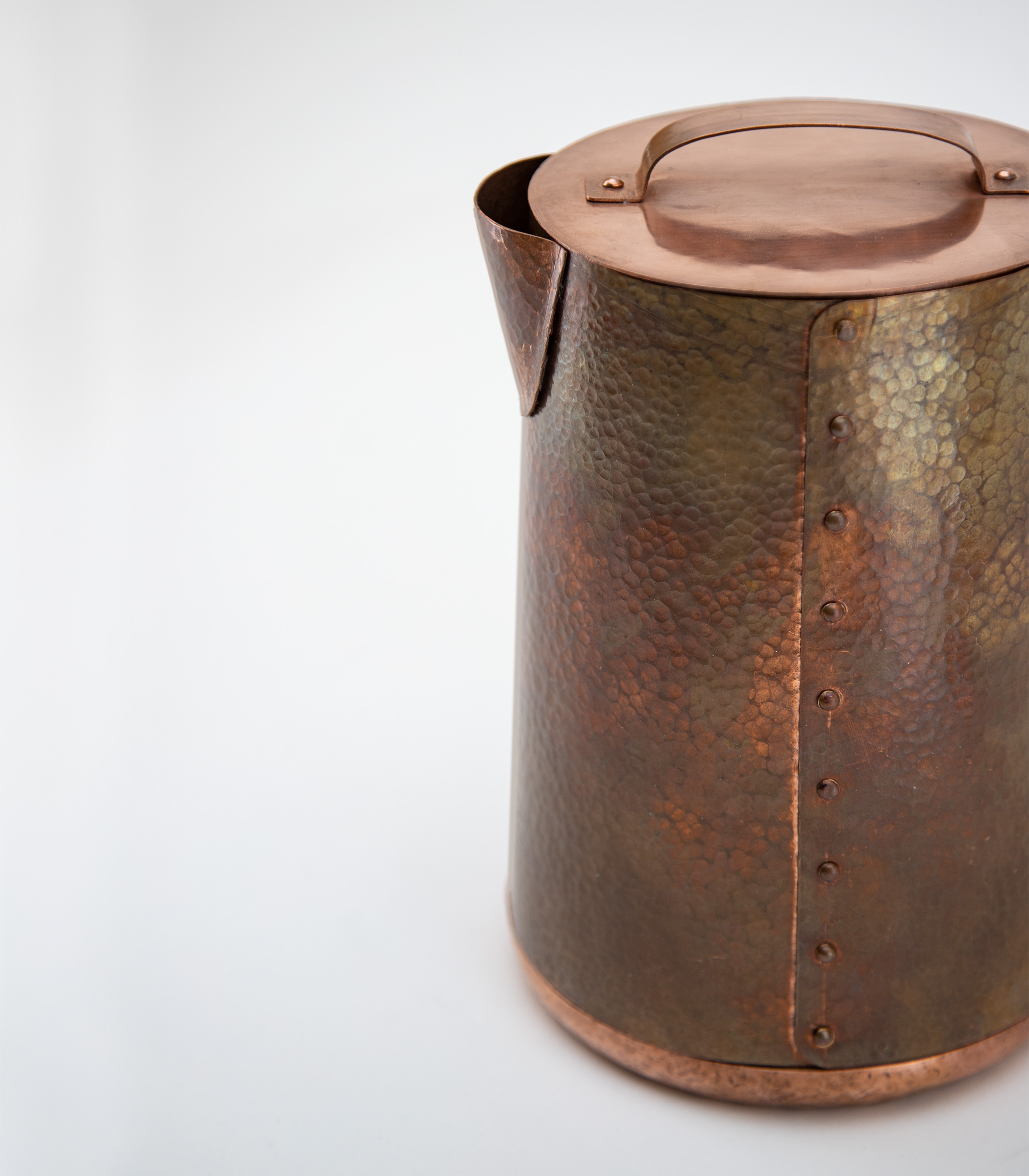 Iridescent patina on copper using sea-water.