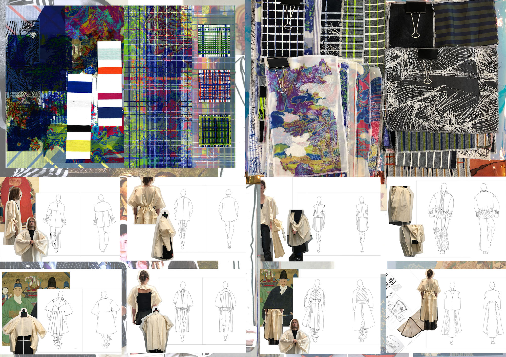 Colour selection, textiles and sketches