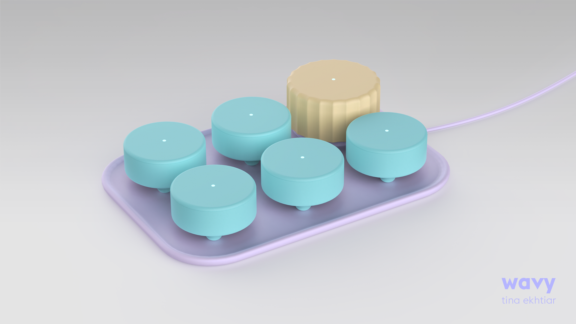 The physical pieces and tray in the Wavy game